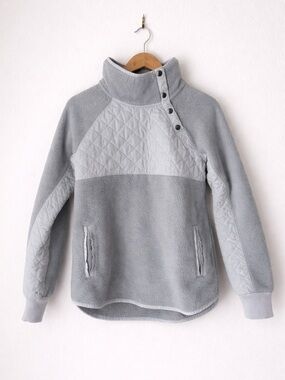 Abercrombie & Fitch Quilted Fleece Pullover Snap Neck Gray Blue Small